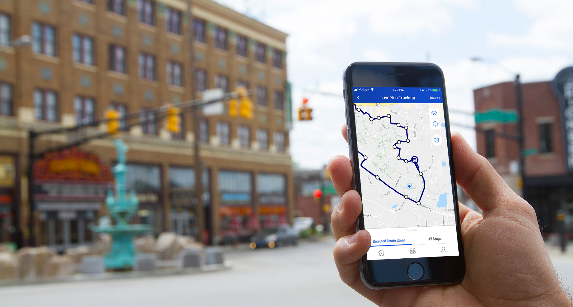 Student using bus tracking feature on KSUMobile.